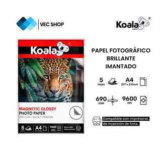 KOALA - Papel Fotográfico Brillante Imantado A4 690g 5 hojas