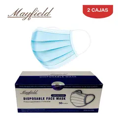 MAYFIELD - Mascarilla quirúrgica 3 capas celeste caja*50und MAYFIELD. Pack 2 cajas