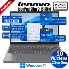 LENOVO - Laptop Ideapad Slim 3 15IRH10 15.3” WUXGA IPS, Core i7-13620H, Ram 24GB, Ssd 512 GB, Win 11