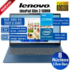 LENOVO - Laptop Ideapad Slim 3 15IRH8 15.6” FHD, Intel Core i5-13420H, Ram 16GB, Ssd 512GB, Free Dos