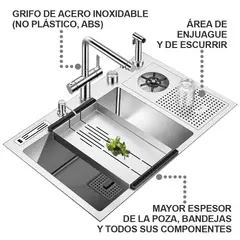 HIGRILL - Lavadero Multifuncional De Lujo y Griferia Dual de Acero Inoxidable 304 con Area Enjuague para Vasos
