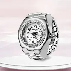 GENERICO - ANILLO RELOJ CIRCULAR METAL PLATEADO FONDO BLANCO