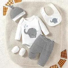 GENERICO - Conjunto ajuar de Bebé 6 Piezas - Elefante - Algodón