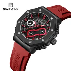 NAVIFORCE - Reloj 8035 Borde Negro Correa Roja