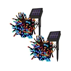 GENERICO - Luces Navideñas con Panel Solar de Colores 30mts x2Unids