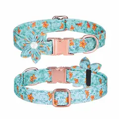 S&T - Collar Floral Para Mascotas Turquesa - Talla M