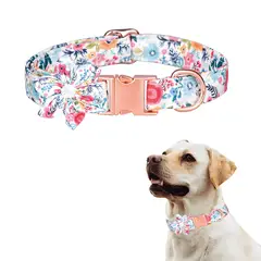 S&T - Collar Floral Para Mascotas Celeste Blanco - Talla L