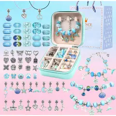 GENERICO - SET PARA ARMAR PULSERAS Y COLLARES DE 66 PIEZAS - CELESTE