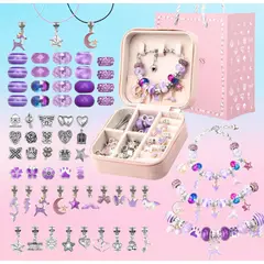 GENERICO - SET PARA ARMAR PULSERAS Y COLLARES DE 66 PIEZAS - MORADO