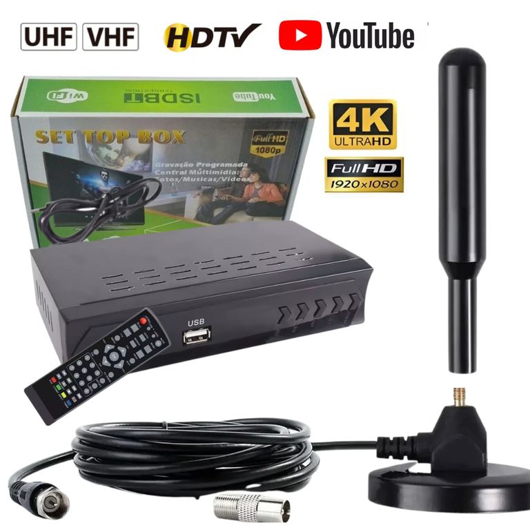 Antena HD LCD SMART TV + Decodificador Sintonizador Canales Digitales