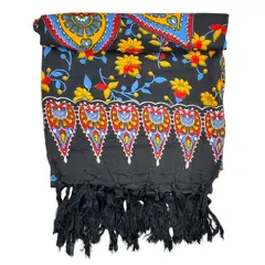 GENERICO - Pareo Pañoleta Balí Negro con Flores