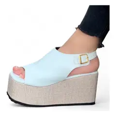 GENERICO - Sandalia Mujer Forrada Plataforma 7 Cm 1431L-55 Color Blanco