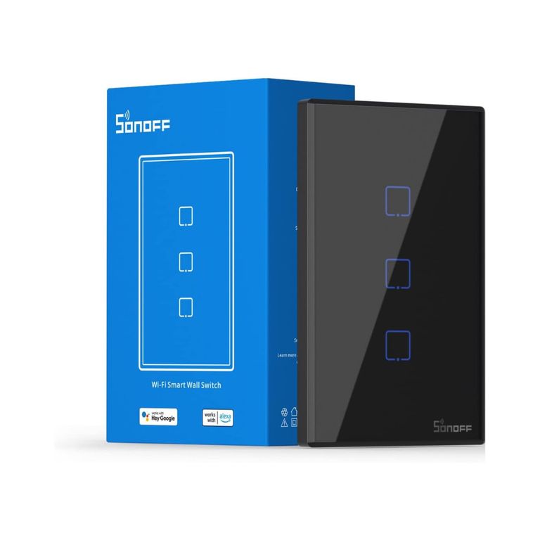 Interruptor de Pared Inteligente T3 Negro Wifi 3 Botones