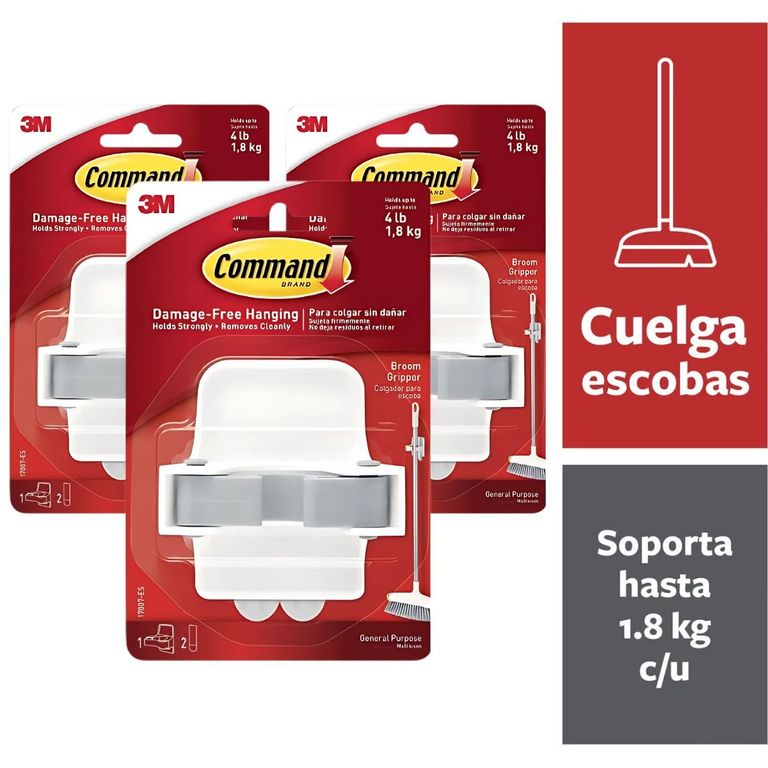 Pack x3 Gancho Command Sujeta Escoba 17007
