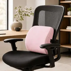 GENERICO - Cojín Lumbar Ergonómico - Funda de Terciopelo Rosado y Relleno de Espuma - Alivia Dolor de Espalda