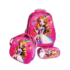 GENERICO - Mochila Lonchera y Cartuchera Oficio 3Pzas Con Carrito Muñeca Rosa