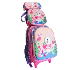 GENERICO - Mochila Lonchera y Cartuchera Oficio 3Pzas Con Carrito Conejita Rosa