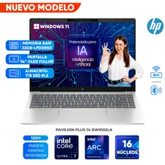 HP - Laptop Pavilion Plus 14-ew1002la, Core Ultra 7 155H hasta 4.8GHz, 32GB LPDDR5x-6400