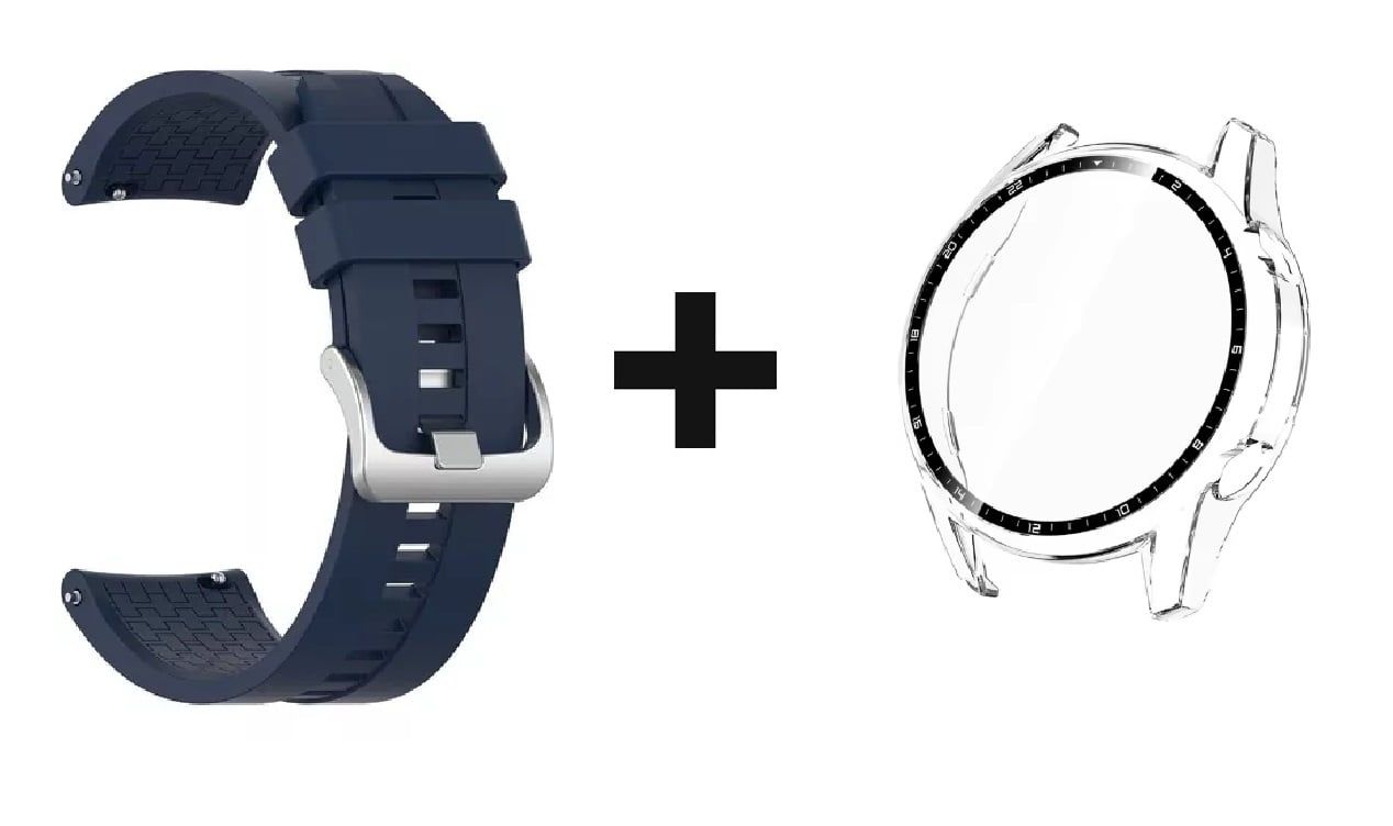 CORREA SILICON 22MM + BUMPER 46 MM PARA HUAWEI WATCH GT 2 AZUL OSCURO