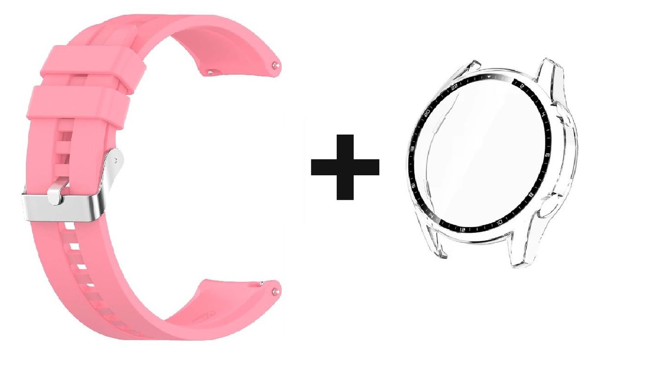 CORREA SILICON 22MM + BUMPER 46 MM PARA HUAWEI WATCH GT 2 ROSADO