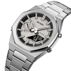 SKMEI - Reloj 1816 Plateado Hora Mundial Fondo Negro