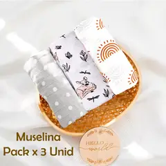 GENERICO - Manta Muselina para Bebé 100% Algodón Pack x 3 Unidades