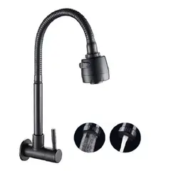 DXN - Griferia pesada flexible p/cocina, 2 modos de salida de agua fria, acero black