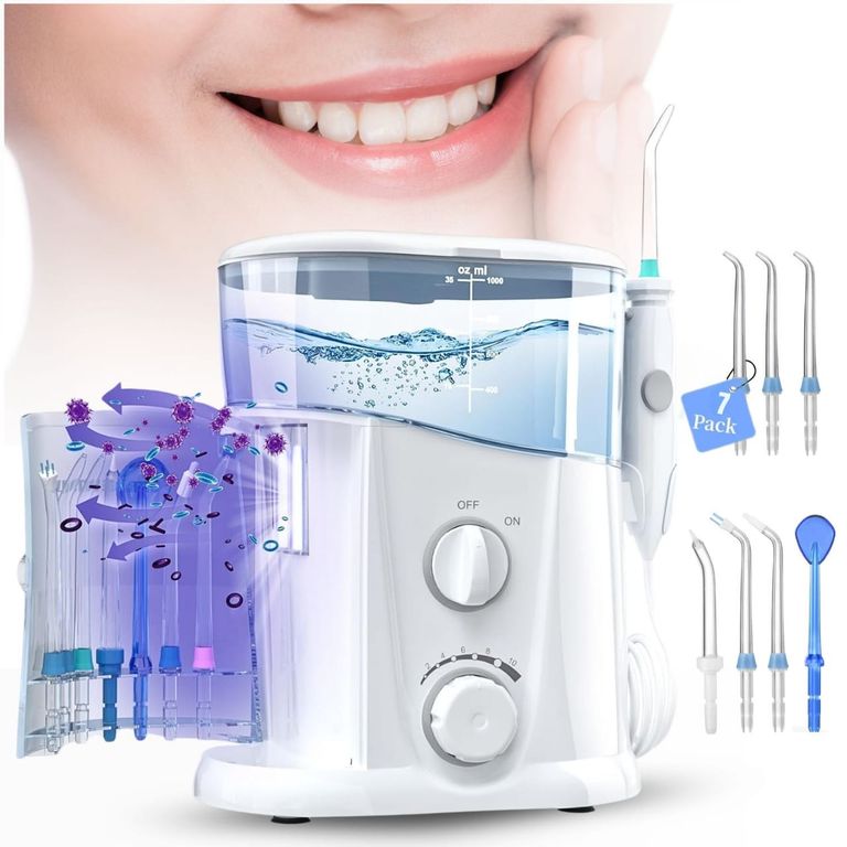 Irrigador Bucal Profesional 7 Puntas, Presión Agua Regulable, 10Nivel