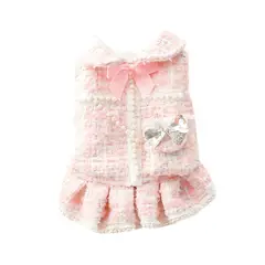 S&T - Ropa Para Perros Vestido Tweed Perlas Rosado - Talla XS