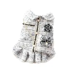 S&T - Ropa Para Perros Vestido Tweed Perlas Azul Blanco - Talla L