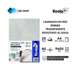 KOALA - Laminado en Frío Donas Transparente A4 20 hojas