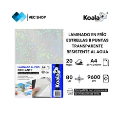 KOALA - Laminado en Frío Estrellas 8 Puntas Transparente A4 20 hojas
