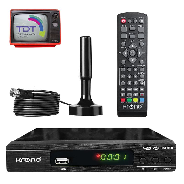 Decodificador TDT + Antena UHF Señal Digital HD para tu Televisor