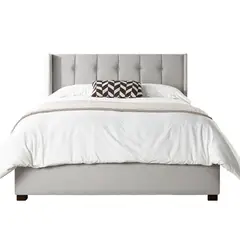 GENERICO - Cama Tapizada Listón con Botones Plomo Claro 2 Plazas