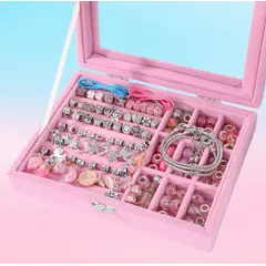 GENERICO - SET PARA ARMAR PULSERAS Y COLLARES DE 110 PIEZAS ROSADO