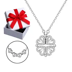 GENERICO - Collar Novia Pareja Trébol 4 Hojas Corazón Joya Regalo Acero