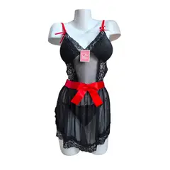 GENERICO - LENCERIA BABYDOLL DE ENCAJE NEGRO PIJAMA SEXY