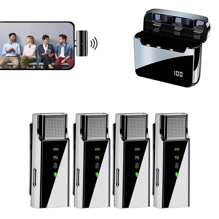 Micrófonos inalámbricos 4 hablantes en 1 S16S Tipo C con base de carga