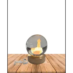 GENERICO - Lámpara Esfera Cristal 3d 80mm Base Madera Adorno Hogar 1 Mes Garantía