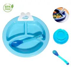 GENERICO - Plato celeste termico con cubierto para bebe
