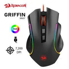 REDRAGON - MOUSE GAMER GRIFFIN M607 LED RGB USB 7200 DPI BLACK
