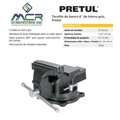 PRETUL - TORNILLO DE BANCO DE 6 PULGADAS DE HIERRO GRIS