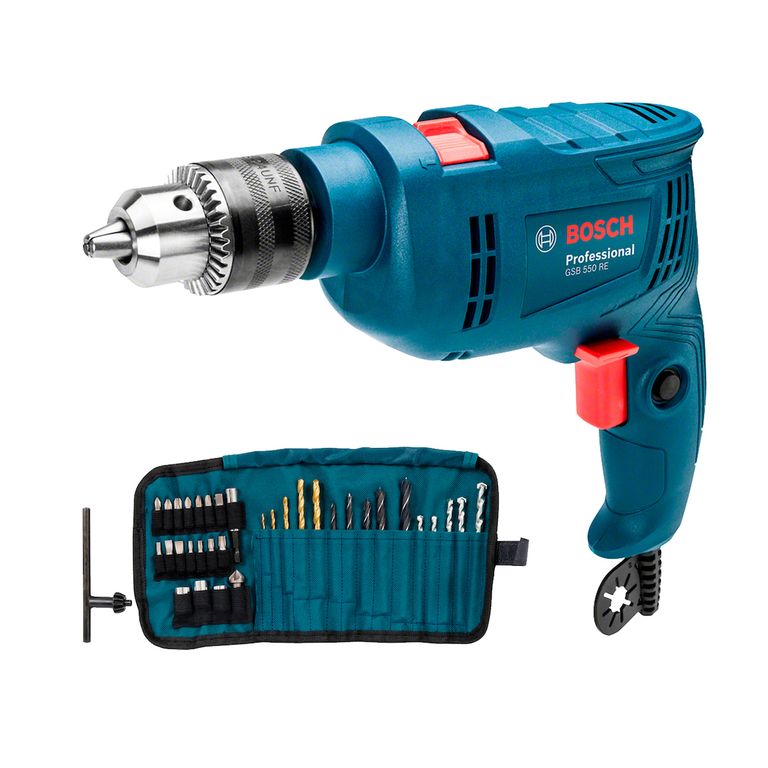 Taladro Percutor 550w + Set De Accs. 34 Pzs Gsb 550 Re