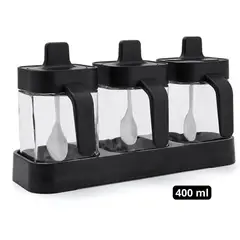 PENTHA - Condimentero Especiero de Vidrio más Cucharitas Set X3