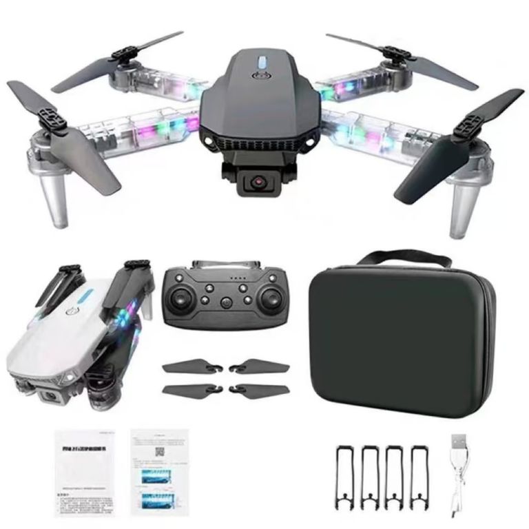 Drone E88D Max con Doble Camara HD luz RGB incluye Estuche y Repuestos