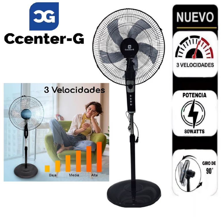 Ventilador Pedestal 18" Pulgadas Silencioso 80 Wats con Temporizador