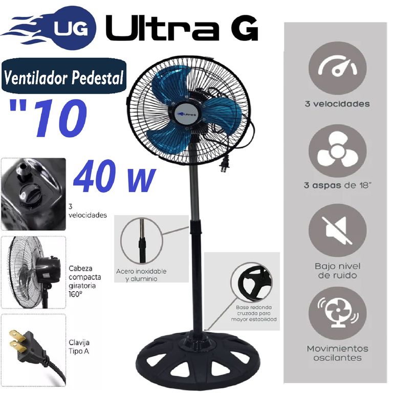 Ventilador Pedestar 10 Pulgadas 40 Wats Silencioso Ultra G