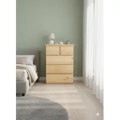 GENERICO - COMODA CAJONERA 5 CAJONES DE PINO COLOR NATURAL