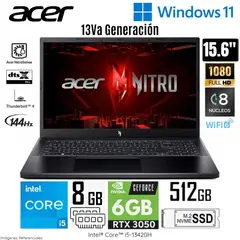 ACER - Laptop NITRO V15 ANV15-51-56GH Intel Core i5 13va Gen 8GB RAM 512GB SSD 156 FHD RTX3050