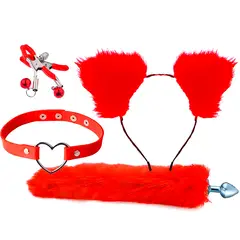 DR PINKY - Kit BDSM Bondage Gatita Ardiente Collar Pinza Vincha Cola con Plug